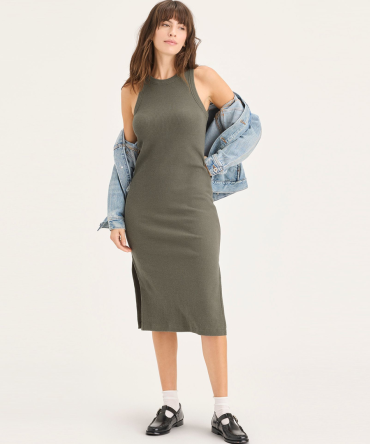 Rib Knit Tank Dress with Lofi Knit, Slim Fit