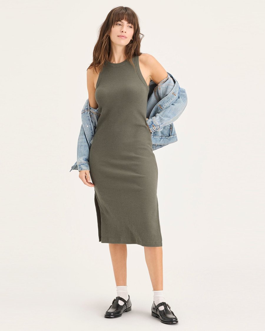 Rib Knit Tank Dress with Lofi Knit, Slim Fit