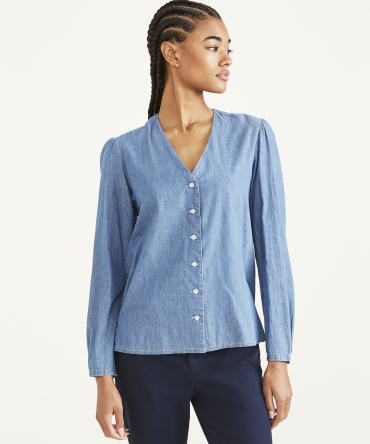 Woven V-Neck Shirt, Regular Fit
