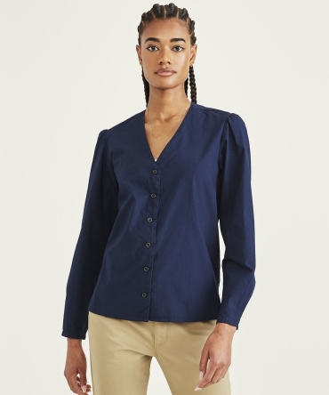 Woven V-Neck Shirt, Regular Fit