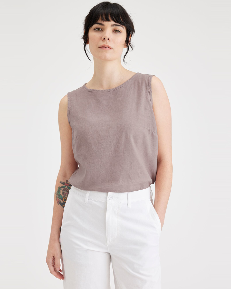 Button Back Tank, Slim Fit