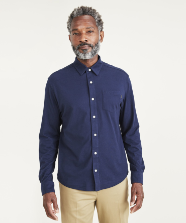 Knit Button-Up Shirt, Regular Fit