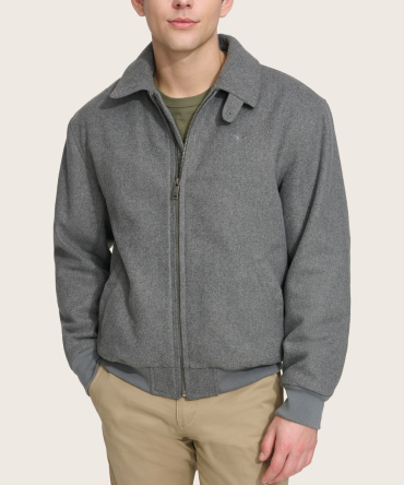 Wool Blend Laydown Collar Bomber Jacket
