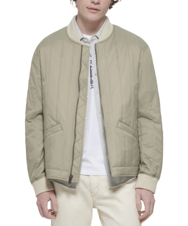 Recycled Nylon Channel Quilted Bomber Jacket