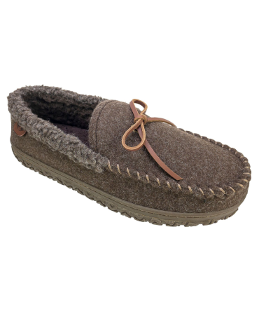 Rolled Collar Wool Moccasin Slippers