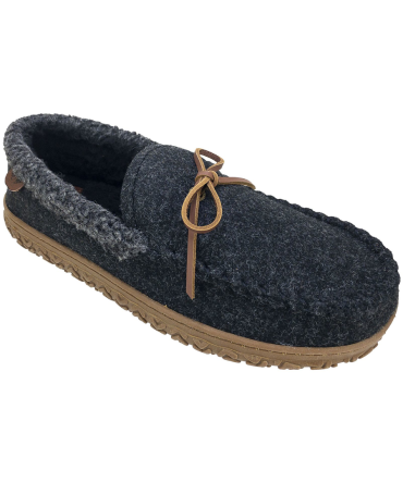 Rolled Collar Wool Moccasin Slippers